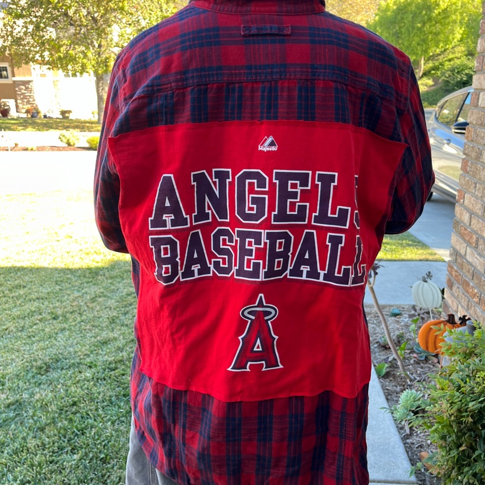 Angels Baseball MLB Flannel Shirt upcycled size XXL